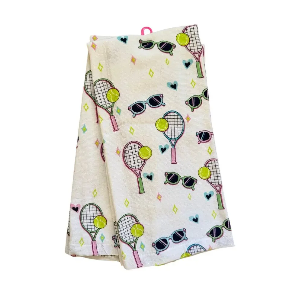 NWT Betsey Johnson 2 Pack White Kitchen Towels Tennis Sunglasses 18